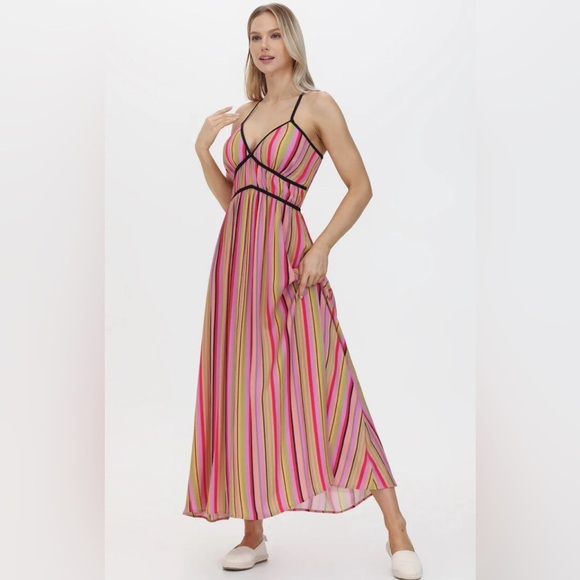 NWT FRYE Multi Stripe Combo Vibrant Crisscross Maxi Dress XS - Picture 2 of 8